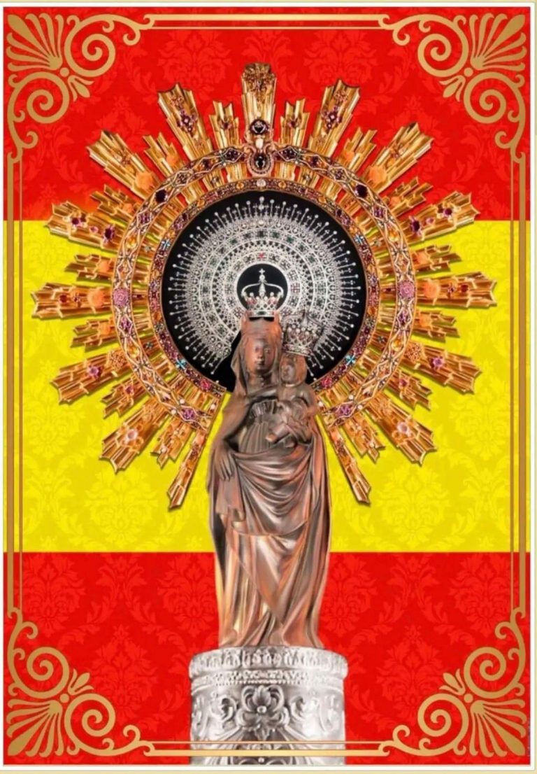 Bandera de España con la virgen del pilar